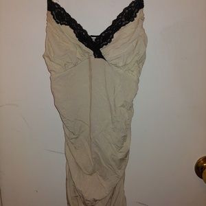 Creme glitter tank with black lace